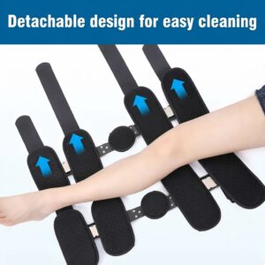 Flat layout of an orthopedic knee brace highlighting its detachable design for easy cleaning and maintenance.