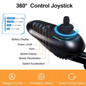 Waterproof 360-degree universal control joystick featuring battery display, power button, horn, and speed adjustment buttons