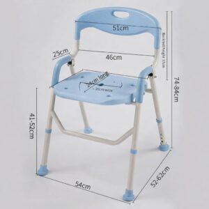 Size and dimension specifications diagram of folding portable toilet commode chair