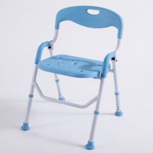 Blue folding portable toilet commode chair for home care by Hassani Surgicals Karachi