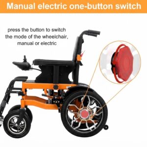 Manual and electric one-button switch mechanism allowing seamless transition between motorized and push-mode operation