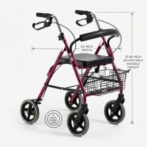 Product dimension guide showing 31-38 inch adjustable handle height for rollator walker - Hassani Surgicals